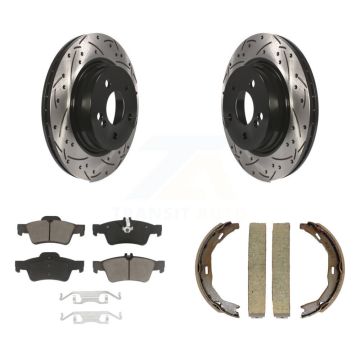 Rear Disc Drilled & Slotted Rotors Ceramic Pads Parking Shoes Kit For Mercedes-Benz E550 KDC-101327
