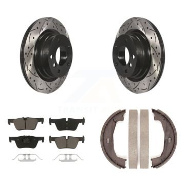 Rear Disc Drilled & Slotted Rotors Ceramic Pads And Parking Shoes Kit For BMW 230i xDrive KDC-101334