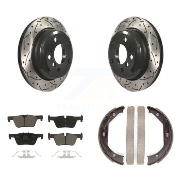 Rear Disc Drilled & Slotted Rotors Ceramic Pads Parking Shoes Kit For BMW 328i xDrive GT KDC-101336