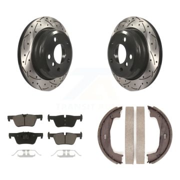 Rear Disc Drilled & Slotted Rotors Ceramic Pads And Parking Shoes Kit For BMW 320i xDrive KDC-101343