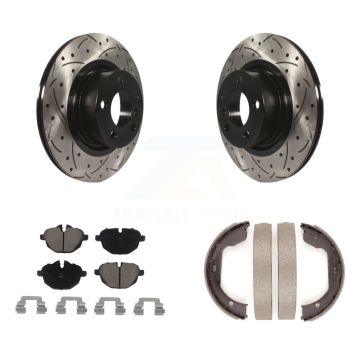 Rear Disc Drilled & Slotted Rotors Ceramic Pads Parking Shoes Kit For 11 BMW X3 xDrive28i KDC-101347