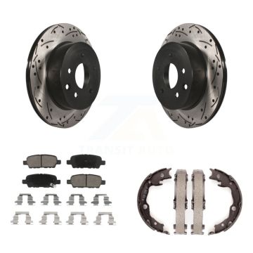 Rear Disc Drilled & Slotted Rotors Ceramic Pads Parking Shoes Kit For Nissan Rogue LEAF KDC-101361