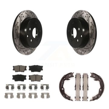 Rear Disc Drilled & Slotted Rotors Ceramic Pads Parking Shoes Kit For Toyota RAV4 Lexus KDC-101362