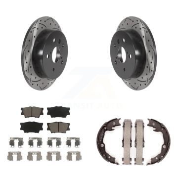 Rear Disc Drilled & Slotted Rotors Ceramic Pads Parking Brake Shoes Kit For Toyota Camry KDC-101364