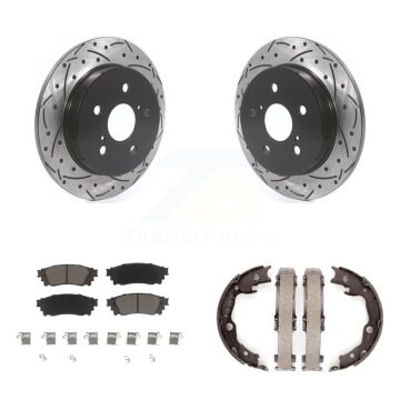 Rear Disc Drilled & Slotted Rotors Ceramic Pads Parking Shoes Kit For Toyota Camry RAV4 KDC-101365