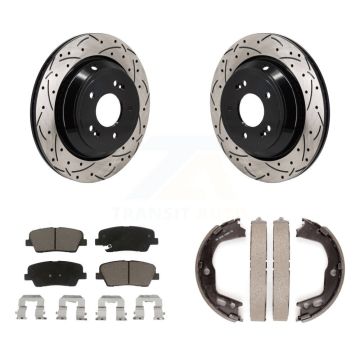Rear Disc Drilled & Slotted Rotors Ceramic Pads Parking Shoes Kit For 11-13 Hyundai Equus KDC-101366