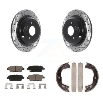 Rear Disc Drilled & Slotted Rotors Ceramic Pads And Parking Shoes Kit For Hyundai Genesis KDC-101367