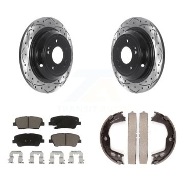 Rear Disc Drilled & Slotted Rotors Ceramic Pads And Parking Shoes Kit For Hyundai Genesis KDC-101370