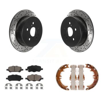 Rear Disc Drilled & Slotted Rotors Ceramic Pads Parking Shoes Kit For 09-16 Toyota Venza KDC-101371