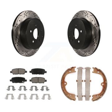Rear Disc Drilled & Slotted Rotors Ceramic Pads Parking Shoes Kit For INFINITI FX35 Quest KDC-101372