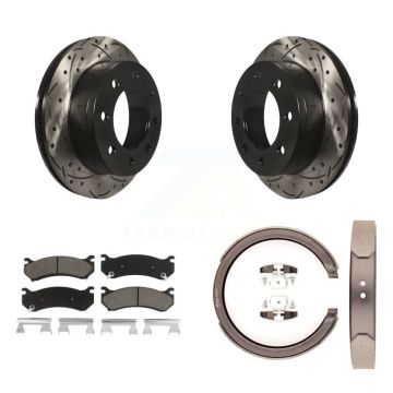 Rear Disc Drilled & Slotted Rotors Ceramic Pads Parking Shoes Kit For GMC Chevrolet 1500 KDC-101377