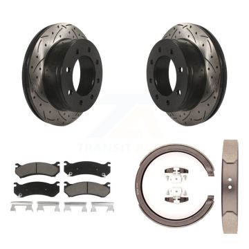 Rear Disc Drilled & Slotted Rotors Ceramic Pads Parking Shoes Kit For GMC Sierra 2500 XL KDC-101378