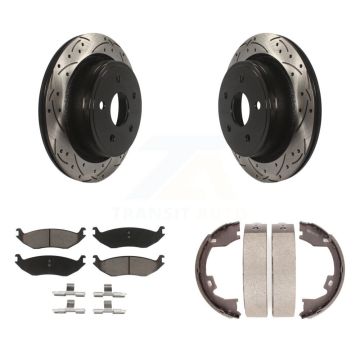 Rear Disc Drilled & Slotted Rotors Ceramic Pads And Parking Shoes Kit For Dodge Ram 1500 KDC-101383