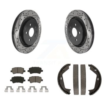 Rear Disc Drilled & Slotted Rotors Ceramic Pads Parking Shoes Kit For 07-09 Volvo S80 AWD KDC-101405