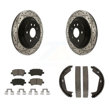 Rear Disc Drilled & Slotted Rotors Ceramic Pads Parking Shoes Kit For 07-09 Volvo S80 AWD KDC-101406