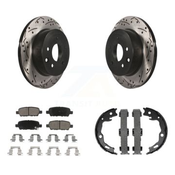 Rear Disc Drilled & Slotted Rotors Ceramic Pads Parking Shoes Kit For Nissan Rogue Sport KDC-101412
