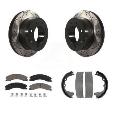 Rear Disc Drilled & Slotted Rotors Ceramic Pads Parking Shoes Kit For GMC Sierra 2500 HD KDC-101421