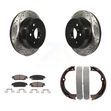 Rear Disc Drilled & Slotted Rotors Ceramic Pads Parking Shoes Kit For GMC Chevrolet 1500 KDC-101423