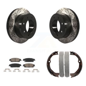 Rear Disc Drilled & Slotted Rotors Ceramic Pads Parking Shoes Kit For Chevrolet Suburban KDC-101424