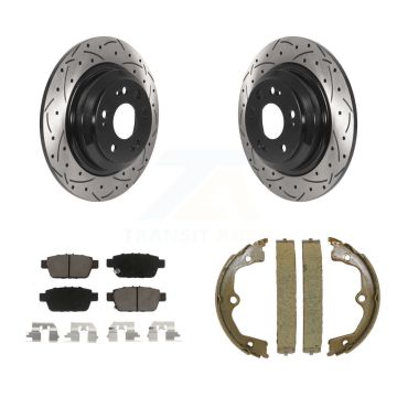 Rear Disc Drilled & Slotted Rotors Ceramic Pads Parking Shoes Kit For 2009-2014 Acura TL KDC-101426