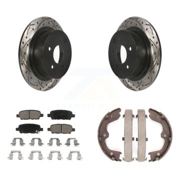 Rear Disc Drilled & Slotted Rotors Ceramic Pads Parking Brake Shoes Kit For Nissan Altima KDC-101431