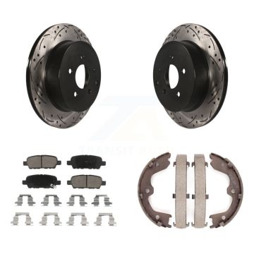 Rear Disc Drilled & Slotted Rotors Ceramic Pads Parking Shoes Kit For INFINITI FX35 FX45 KDC-101434