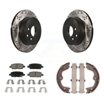 Rear Disc Drilled & Slotted Rotors Ceramic Pads Parking Brake Shoes Kit For INFINITI G35 KDC-101437