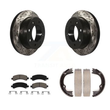 Rear Disc Drilled & Slotted Rotors Ceramic Pads Parking Shoes Kit For Chevrolet GMC 2500 KDC-101438
