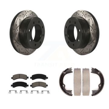 Rear Disc Drilled & Slotted Rotors Ceramic Pads Parking Shoes Kit For GMC Chevrolet 2500 KDC-101439