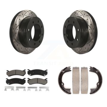Rear Disc Drilled & Slotted Rotors Ceramic Pads Parking Shoes Kit For GMC Chevrolet 2500 KDC-101443