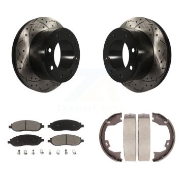 Rear Disc Drilled & Slotted Rotors Ceramic Pads Parking Shoes Kit For Ford F-350 Super KDC-101453