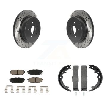 Rear Disc Drilled & Slotted Rotors Ceramic Pads And Parking Shoes Kit For Subaru Forester KDC-101463