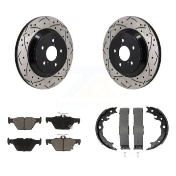 Rear Disc Drilled & Slotted Rotors Ceramic Pads Parking Shoes Kit For Subaru Crosstrek KDC-101465