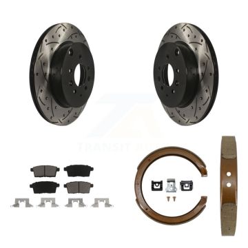 Rear Disc Drilled & Slotted Rotors Ceramic Pads Parking Shoes Kit For 07-12 Mazda CX-9 KDC-101467