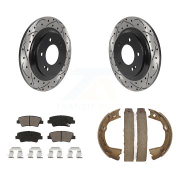 Rear Disc Drilled & Slotted Rotors Ceramic Pads And Parking Shoes Kit For Hyundai Sonata KDC-101469