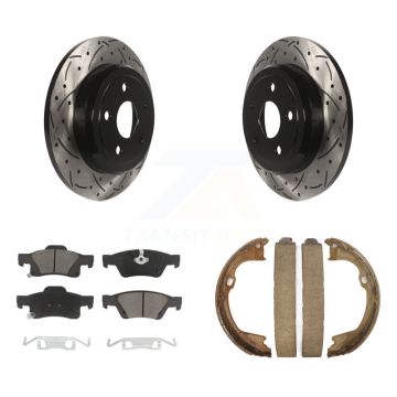 Rear Disc Drilled & Slotted Rotors Ceramic Pads Parking Shoes Kit For Dodge Durango Jeep KDC-101479