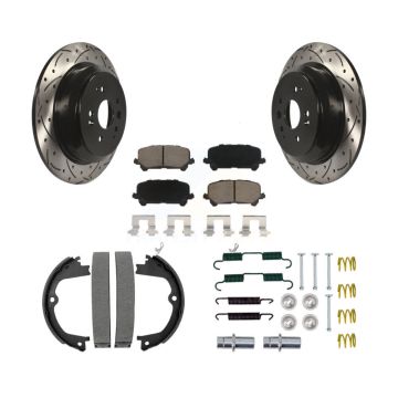 Rear Disc Drilled & Slotted Rotors Ceramic Pads Parking Shoes Hardware Kit For Acura MDX KDC-101487