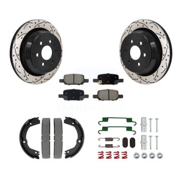 Rear Disc Drilled & Slotted Rotors Ceramic Pads Parking Shoes Hardware Kit For Chevrolet KDC-101502