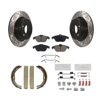 Rear Disc Drilled & Slotted Rotors Ceramic Pads Parking Shoes Hardware Kit For C300 C250 KDC-101503