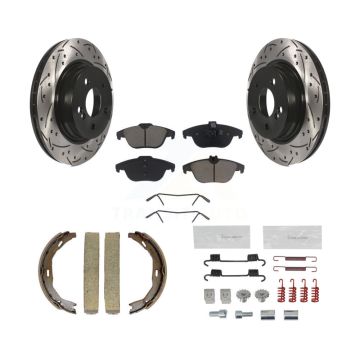 Rear Disc Drilled & Slotted Rotors Ceramic Pads Parking Shoes Hardware Kit For C300 C350 KDC-101504