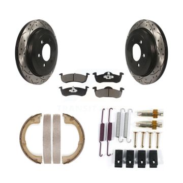 Rear Disc Drilled & Slotted Rotors Ceramic Pads Parking Brake Shoes Hardware Kit For Ford KDC-101509