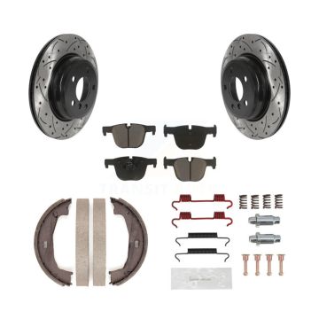 Rear Disc Drilled & Slotted Rotors Ceramic Pads Parking Shoes Hardware Kit For BMW 428i KDC-101525