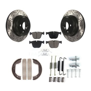 Rear Disc Drilled & Slotted Rotors Ceramic Pads Parking Shoes And Hardware Kit For BMW X6 KDC-101528