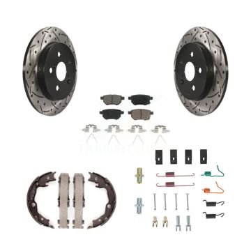 Rear Disc Drilled & Slotted Rotors Ceramic Pads Parking Shoes And Hardware Kit For Toyota KDC-101544