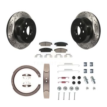 Rear Disc Drilled & Slotted Rotors Ceramic Pads Parking Shoes Hardware Kit For GMC Sierra KDC-101554