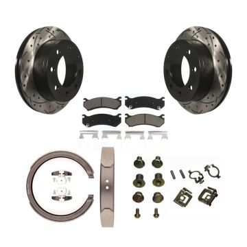Rear Disc Drilled & Slotted Rotors Ceramic Pads Parking Shoes Hardware Kit For GMC Sierra KDC-101560