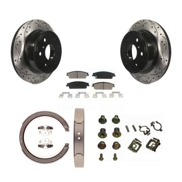 Rear Disc Drilled & Slotted Rotors Ceramic Pads Parking Shoes Hardware Kit For Chevrolet KDC-101561