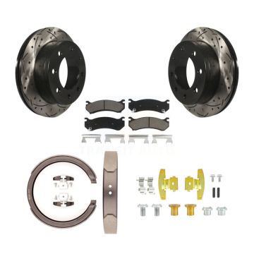Rear Disc Drilled & Slotted Rotors Ceramic Pads Parking Shoes Hardware Kit For Chevrolet KDC-101562