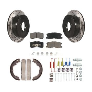 Rear Disc Drilled & Slotted Rotors Ceramic Pads Parking Shoes Hardware Kit For Mitsubishi KDC-101580
