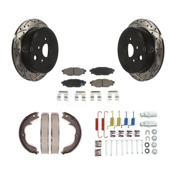 Rear Disc Drilled & Slotted Rotors Ceramic Pads Parking Shoes And Hardware Kit For Subaru KDC-101591